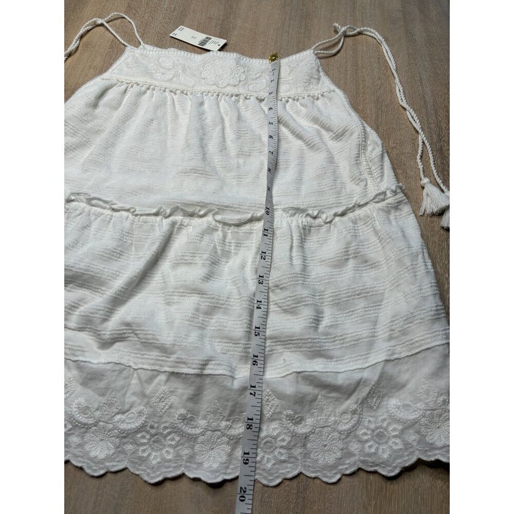 Anthropologie NWT White Embroidered Tank Top Tassel Tie Straps Tiered Boho XS - Picture 5 of 9
